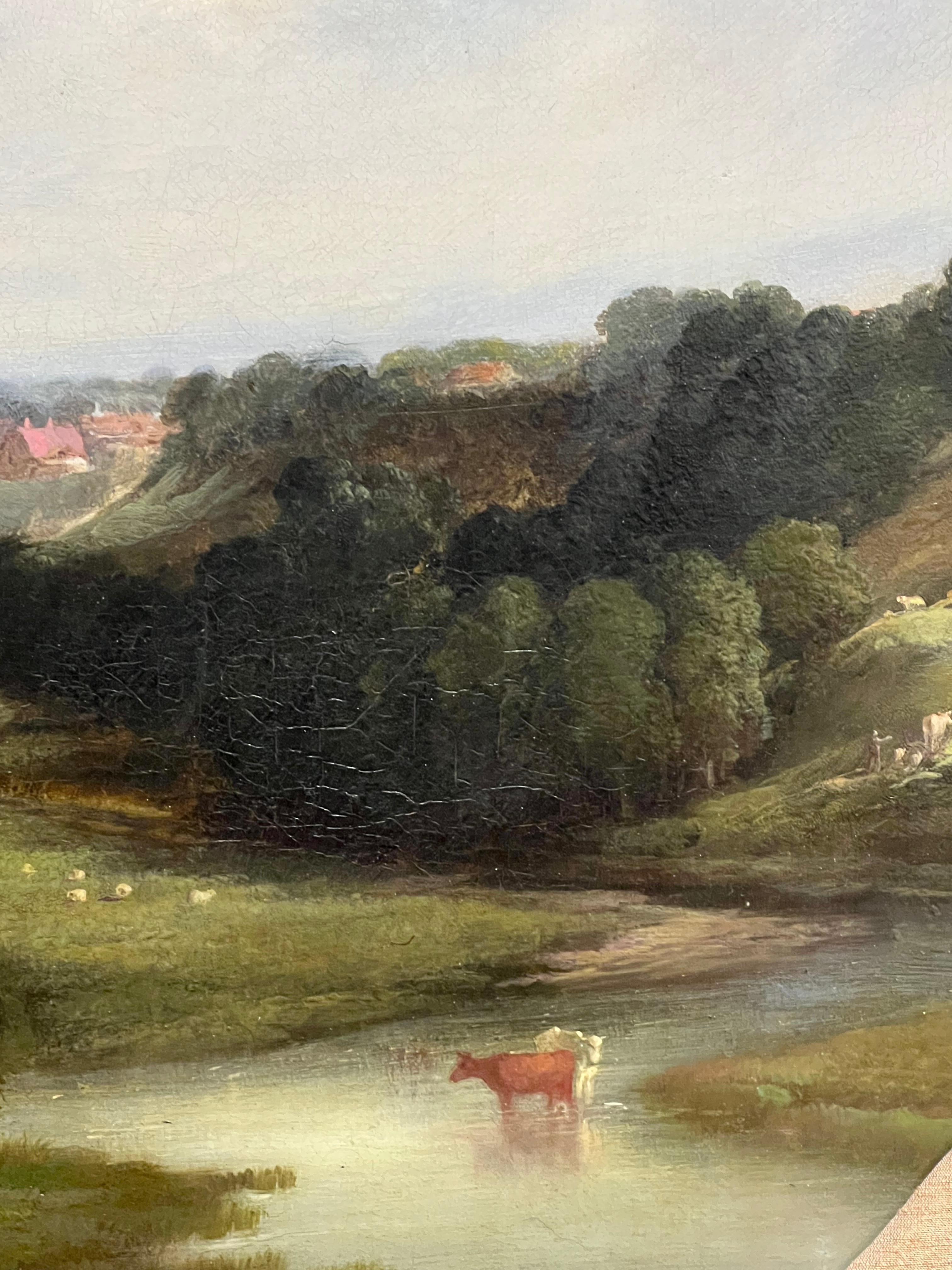 Pittura a olio circolare inglese vittoriana molto grande Kirkeneaton, Nr Pontefract in vendita 1