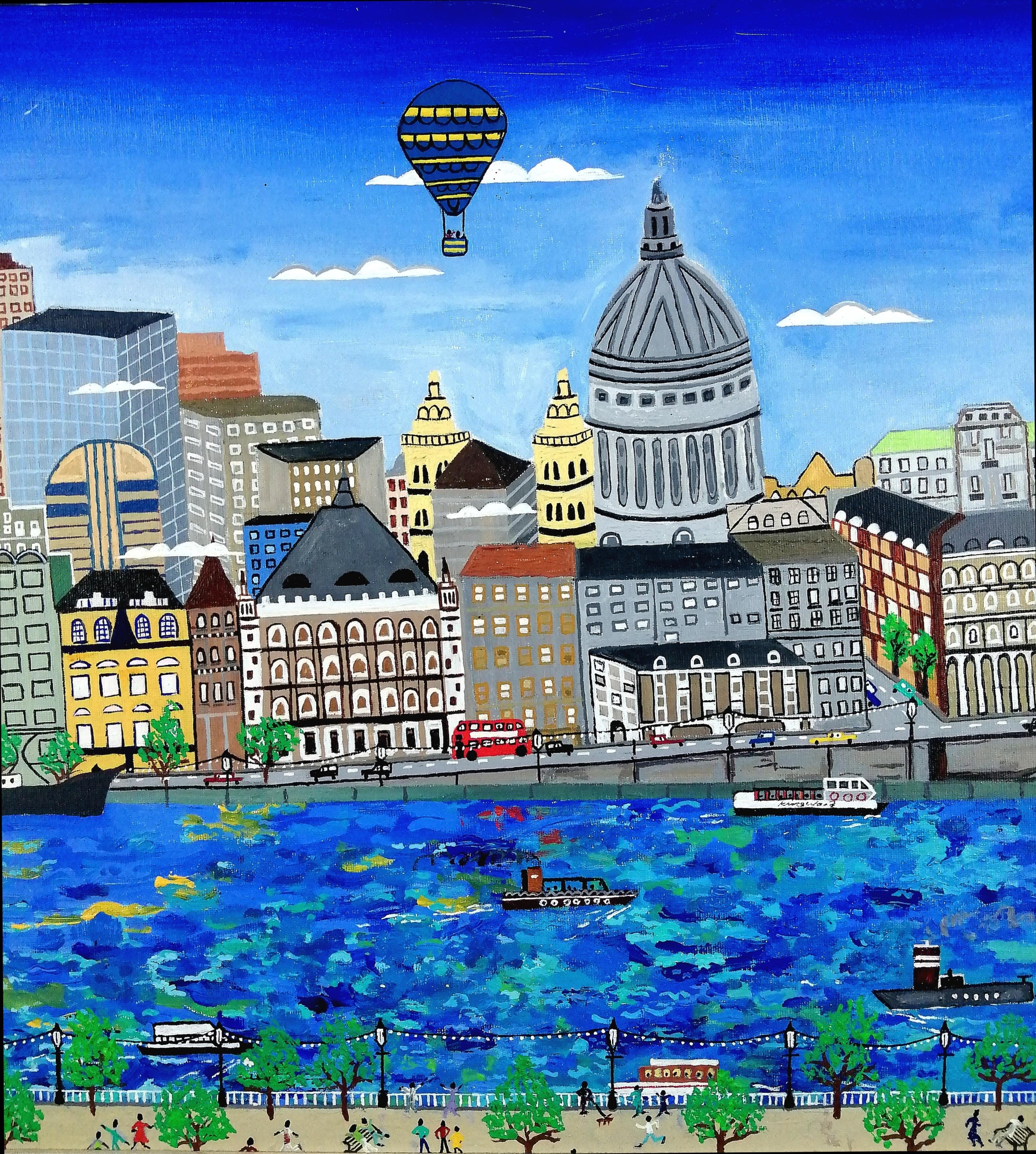 St. Paul's - Large London Skyline Acrylic on Board City Landscape Painting For Sale 1