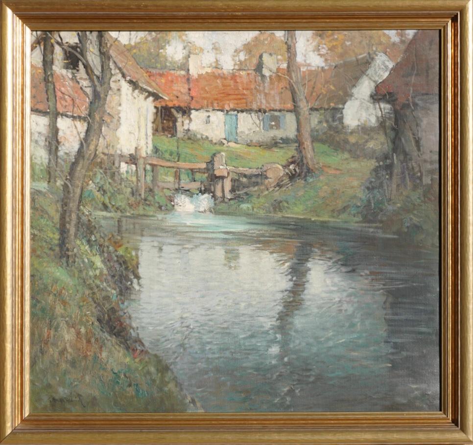 Hand-Painted George Ames Aldrich Cottage On A River
