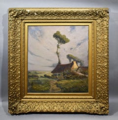 Antique American Impressionist Panoramic Cloud Landscape Signed Oil Painting