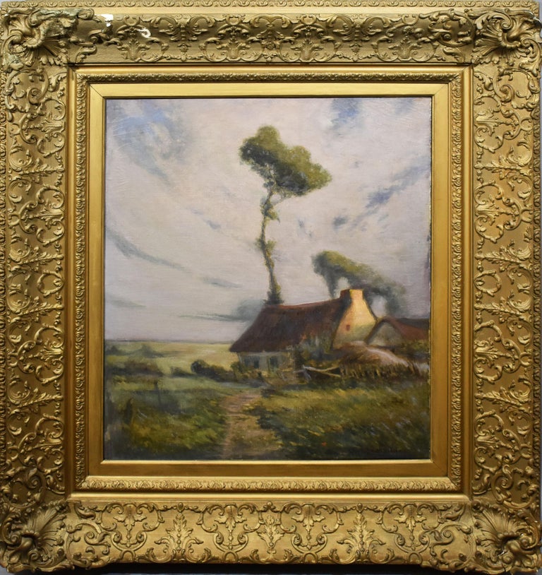 George Ames Aldrich Landscape Painting - Antique American Impressionist Panoramic Cloud Landscape Signed Oil Painting