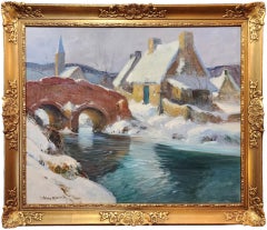 Normandy (Quimperie) Winter River Impressionist Landscape by George Ames Aldrich