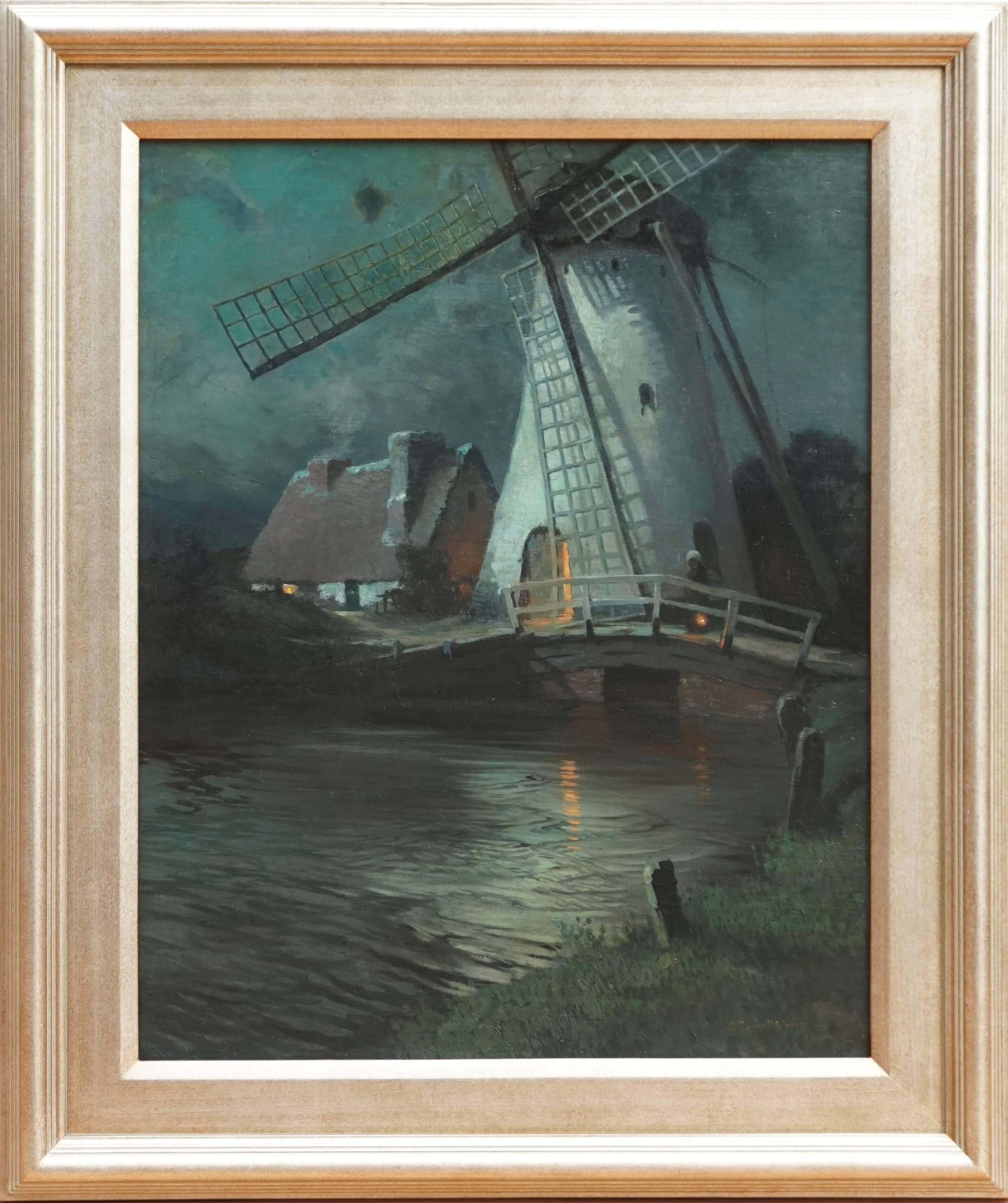 Moulin à vent et personnage au clair de lune, Normandie, France 

Signé et daté en bas à droite : G. Ames Aldrich / 1908 

Mesure : Toile : 24