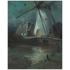 Moulin à vent George Ames Aldrich et figures à la lumière de la lune, 1905