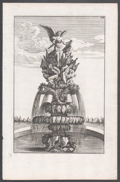 Baroque 17th century German fountain design engraving print by Boeckler