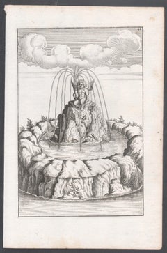 Baroque 17th century German fountain design engraving print by Boeckler