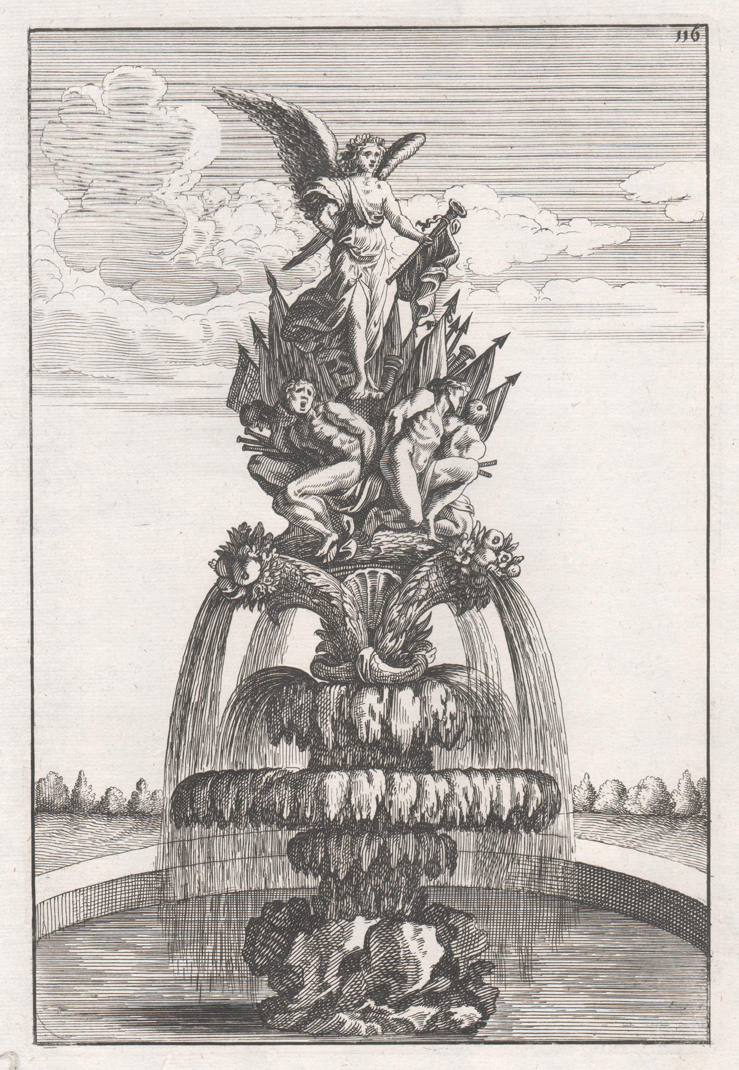 Impression de fontaine baroque allemande du XVIIe siècle avec motif de fontaine par Boeckler