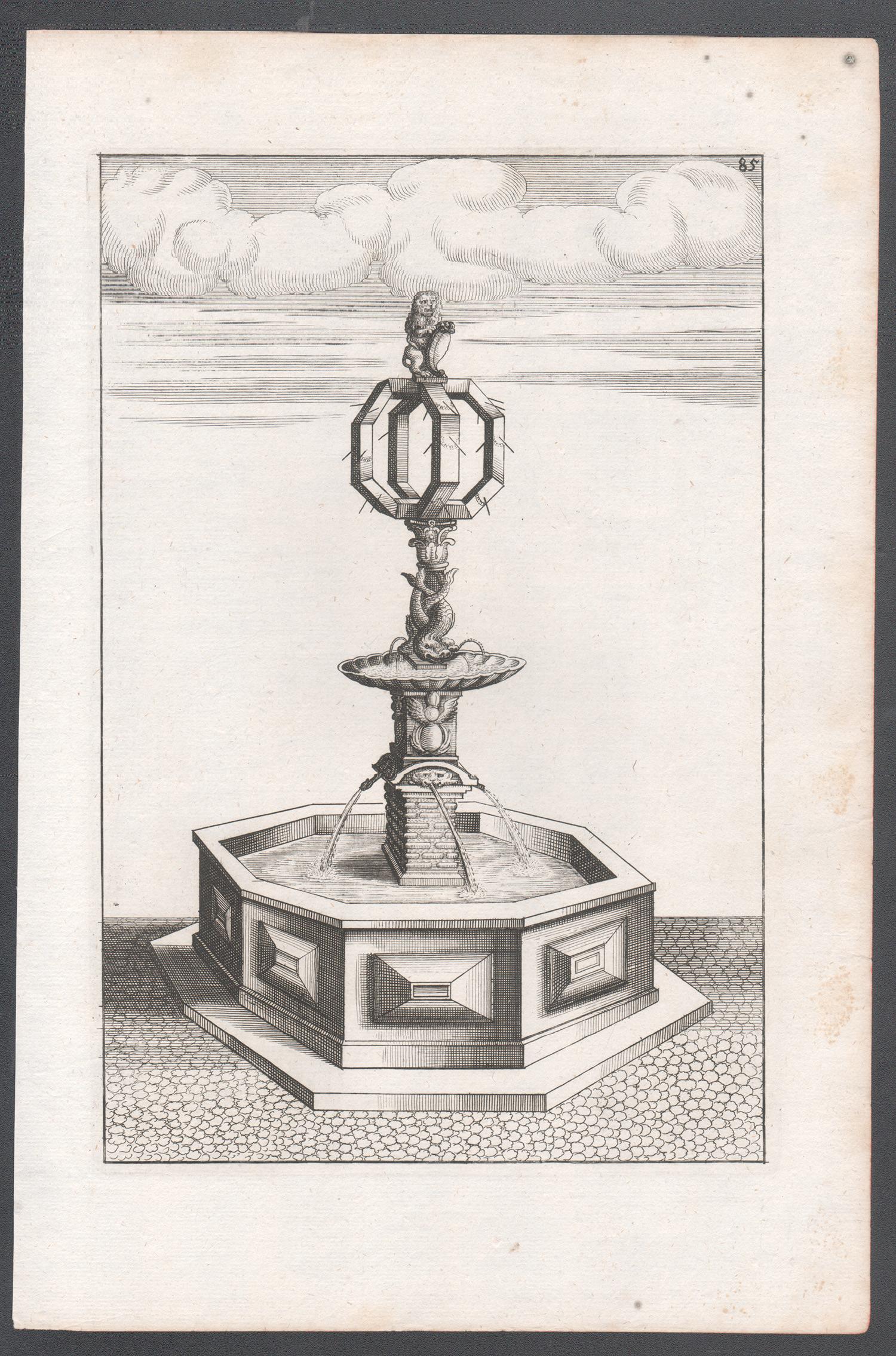 Italienischer Barockdruck mit deutschem Brunnenmuster aus dem 17. Jahrhundert von Boeckler – Print von Georg Andreas Böckler