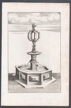Baroque 17th century German fountain design engraving print by Boeckler