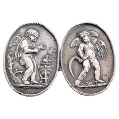 Fibbia da cintura per infermiere in argento sterling antico George Angell con cherubini