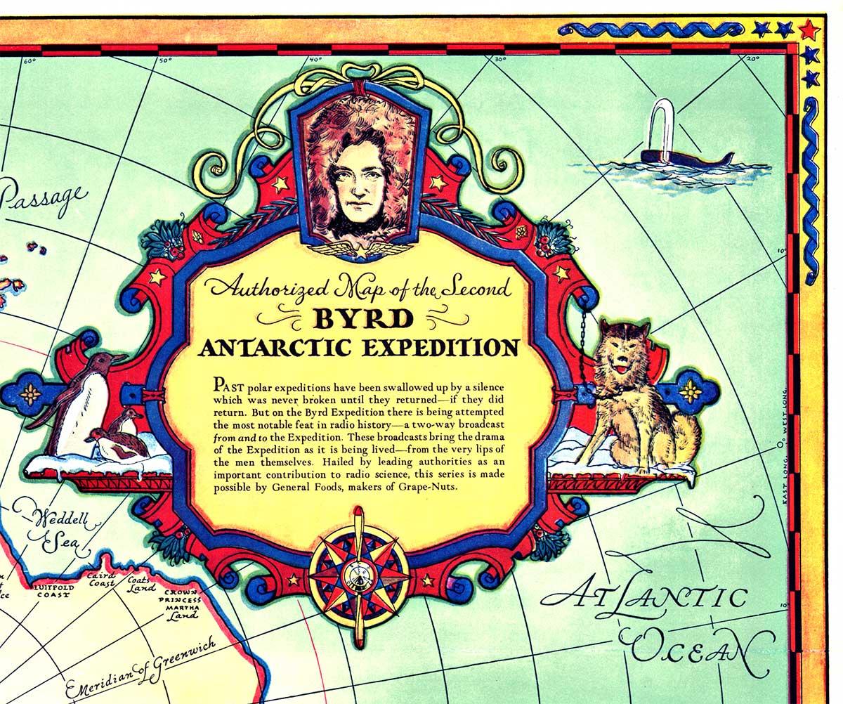 Mappa originale della spedizione antartica di Byrd del 1934, poster d'epoca  mappa - Print Realismo americano di George Annand