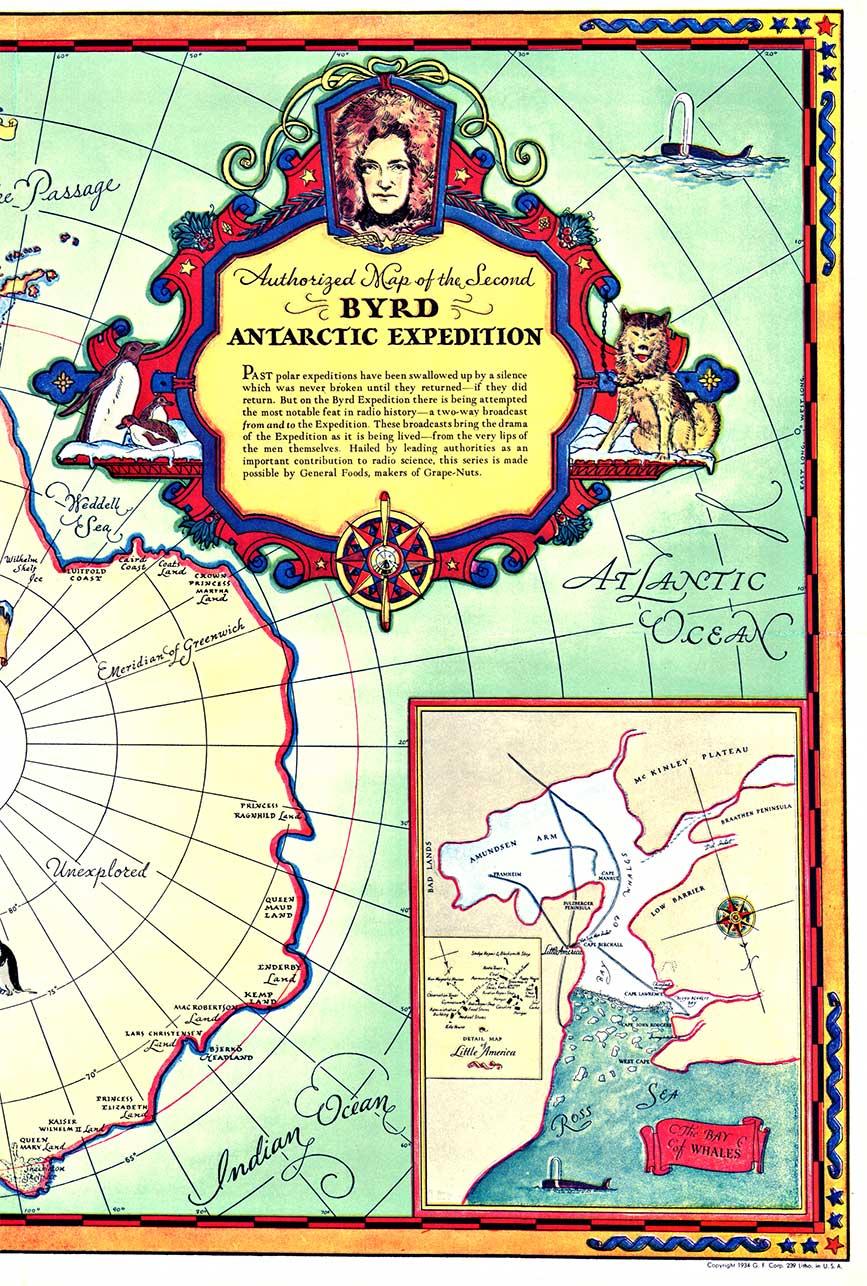 Mappa originale della spedizione antartica di Byrd del 1934, poster d'epoca  mappa in vendita 1