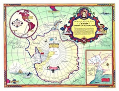 Mapa original Byrd de la Expedición Antártica 1934 póster vintage  mapa