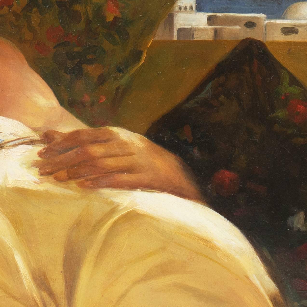 'Young Woman Reclining', French Orientalist Oil, Société des Artistes Français - Brown Nude Painting by Unknown