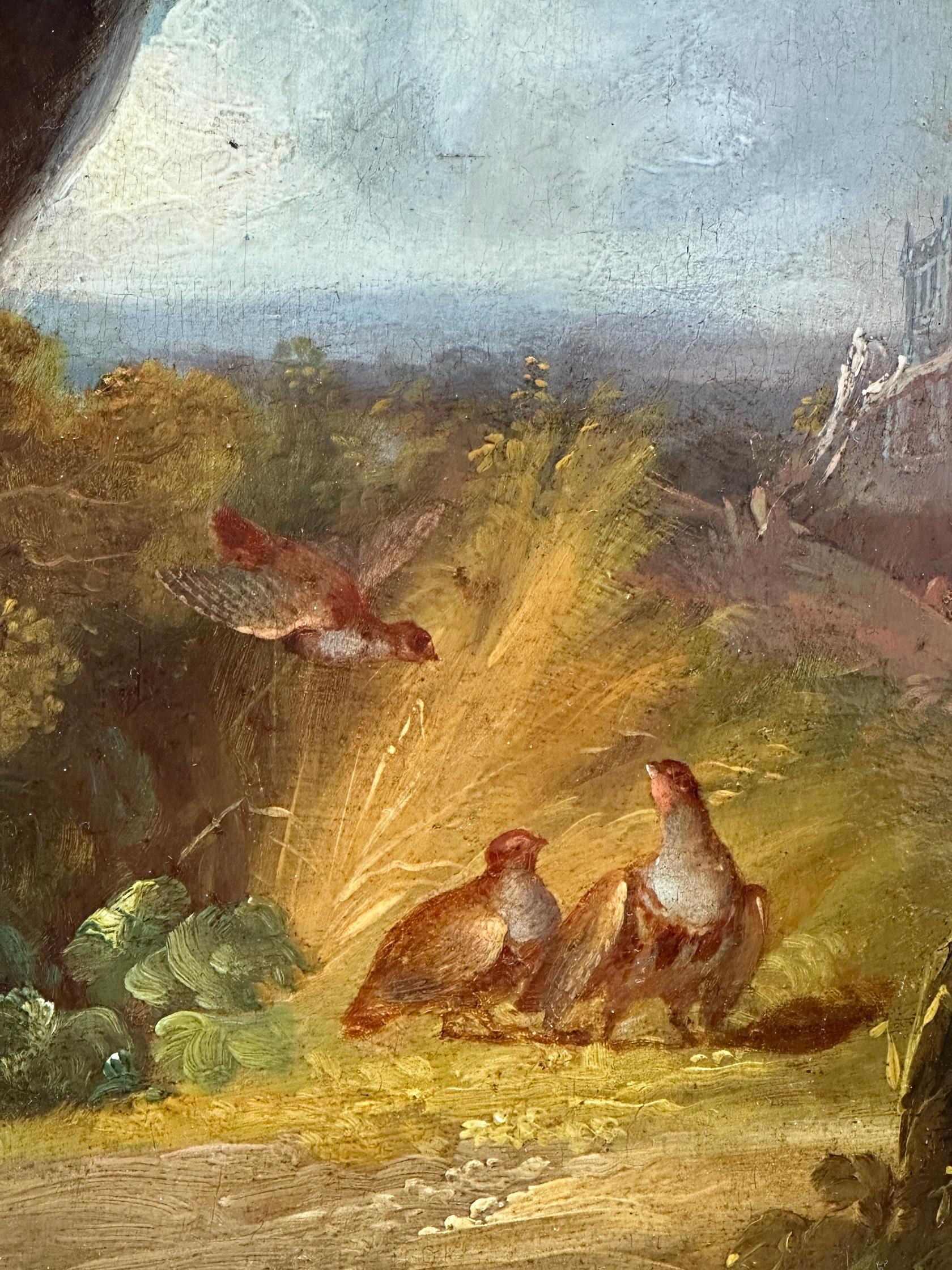Antique Victorian English 19th C, English Pheasants in a  landscape - Painting by George Armfield