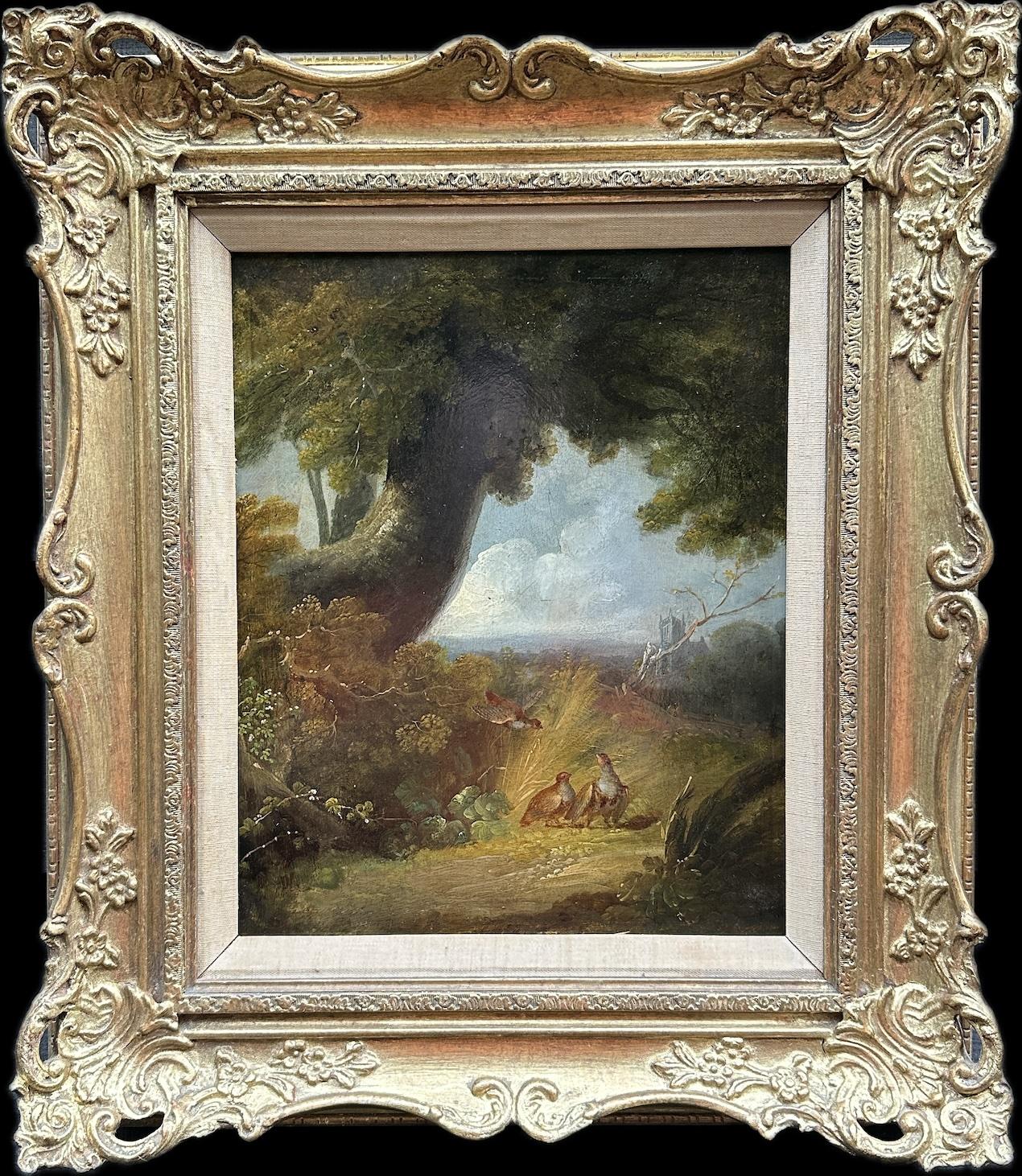 George Armfield Landscape Painting - Antique Victorian English 19th C, English Pheasants in a  landscape