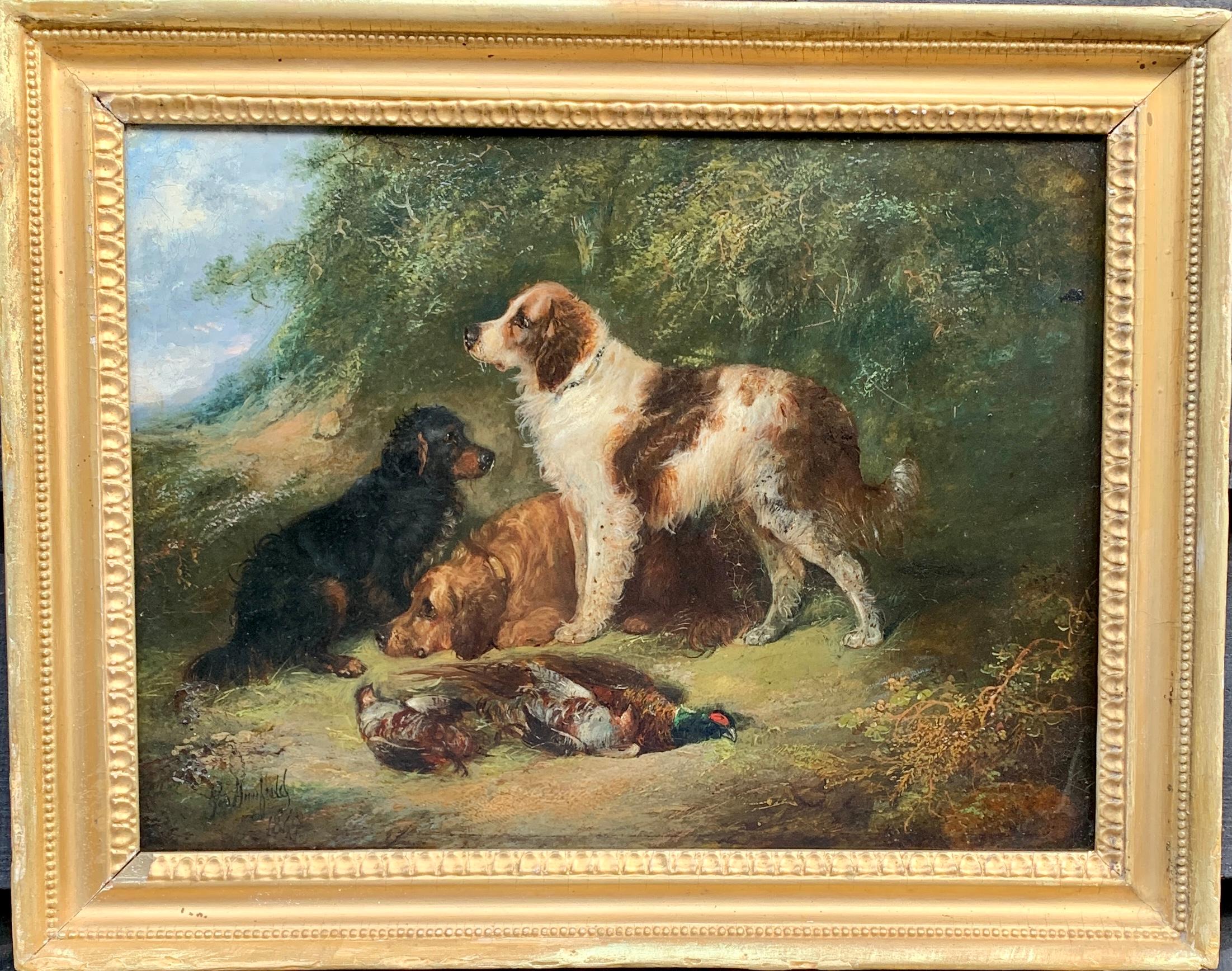 George Armfield Animal Painting - Antique Victorian English 19th C portrait of English Spaniel dogs in a landscape
