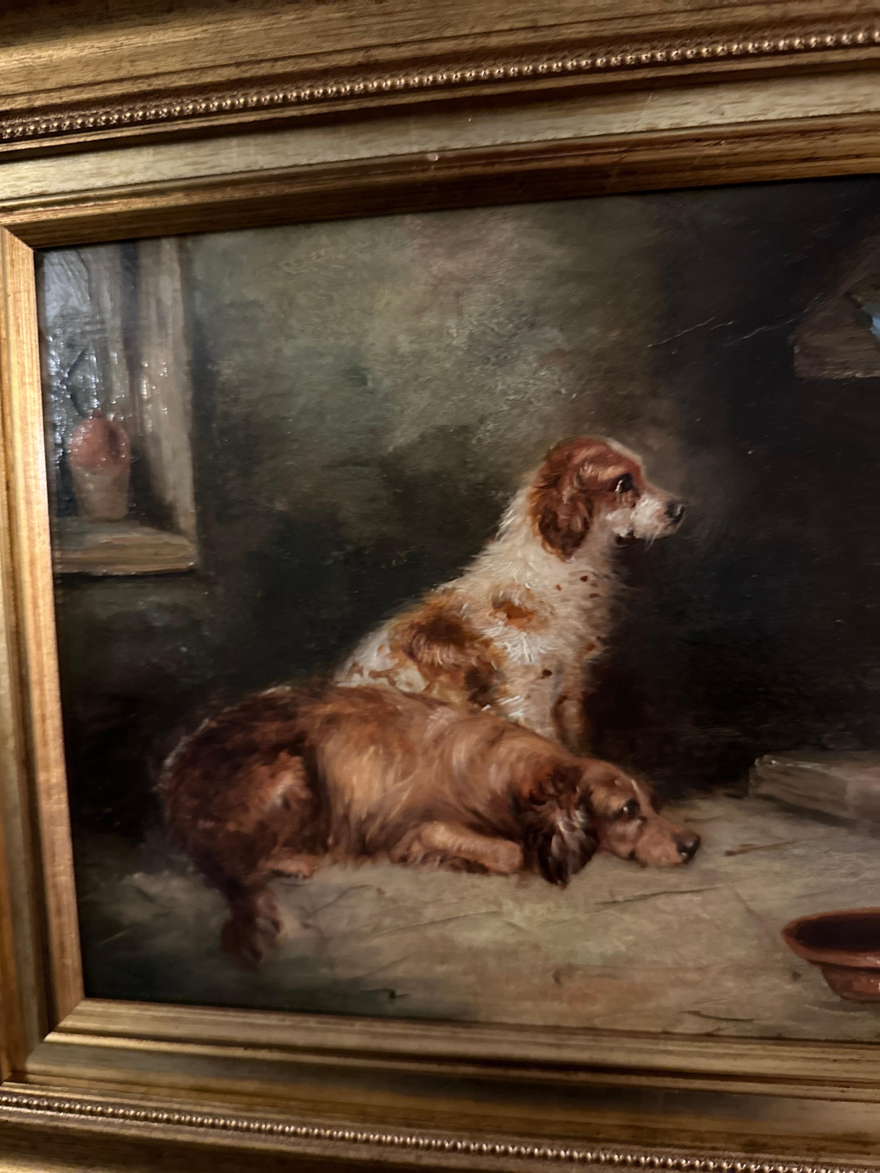 Antique Victorian English 19th Century, three Spaniels dogs in an Interior For Sale 2