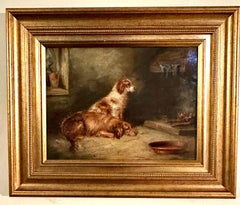 Antico Vittoriano Inglese del XIX secolo, tre cani Spaniels in un interno