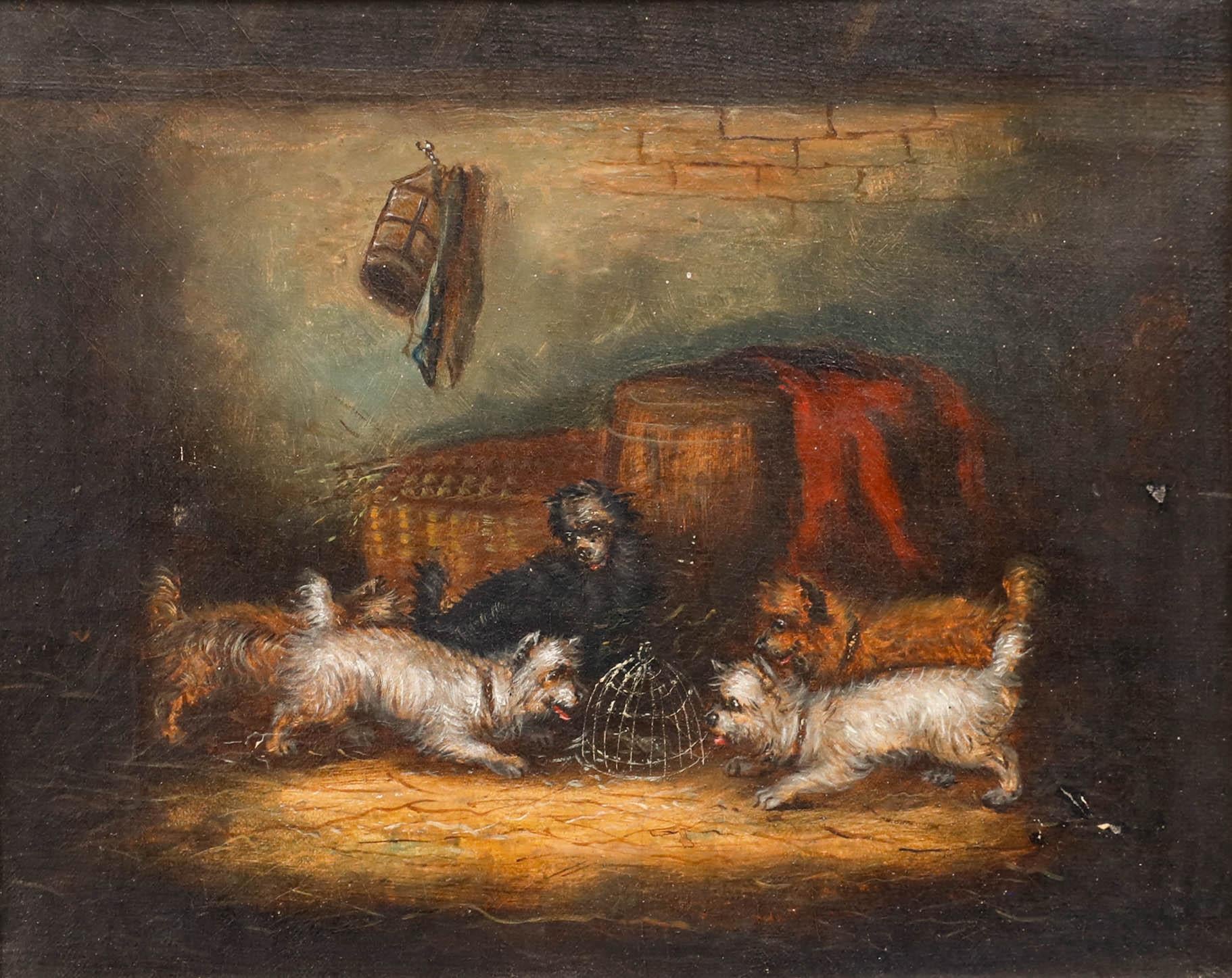 Cercle de George Armfield (1808-1893) - Huile encadrée, Cinq terriers au râteau en vente 1
