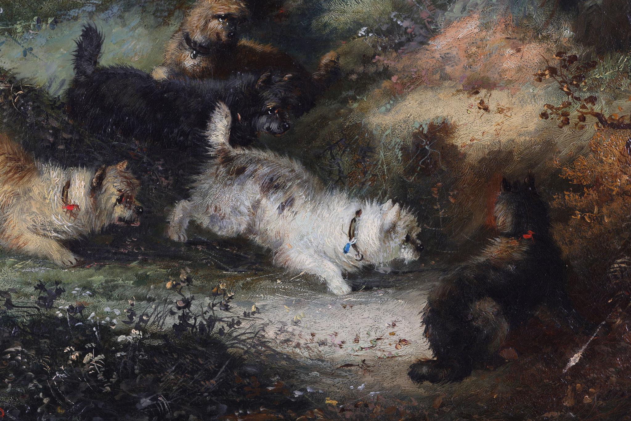 Cinco Terriers en el Bosque. Firmado D. Griffin en venta 1