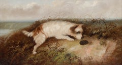 George Armfield (1808-1893) - Olio incorniciato, Attesa presso il coniglio Warren