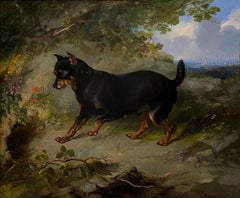 “Manchester Terrier, 1854” 19th Century Dog Portrait in Landscape Ex-Bonhams Oil