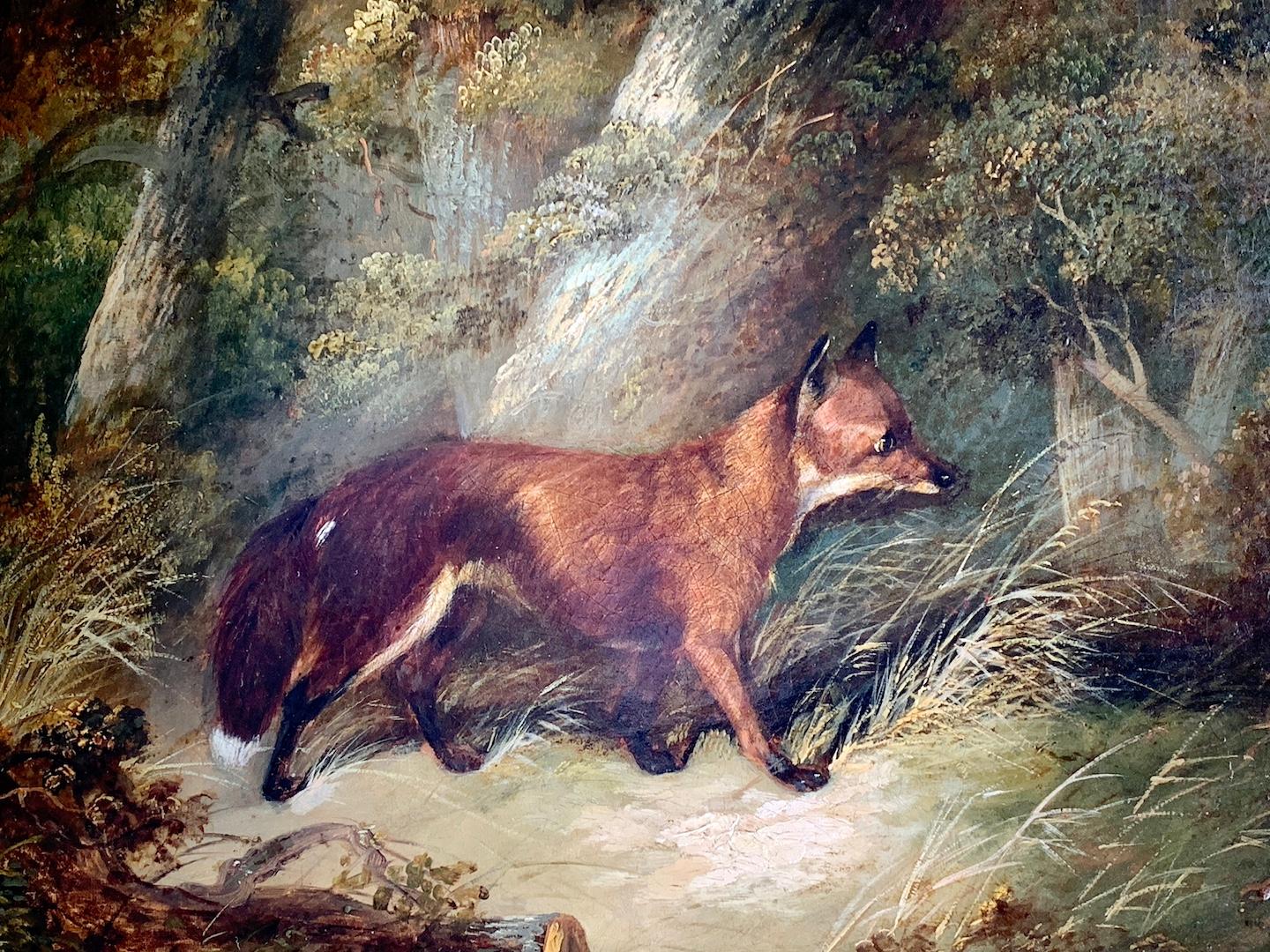 Rare Antique Victorian English 19th C portrait of Fox in a landscape - Painting by George Armfield