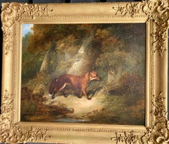 Rare Antique Victorian English 19th C portrait of Fox in a landscape