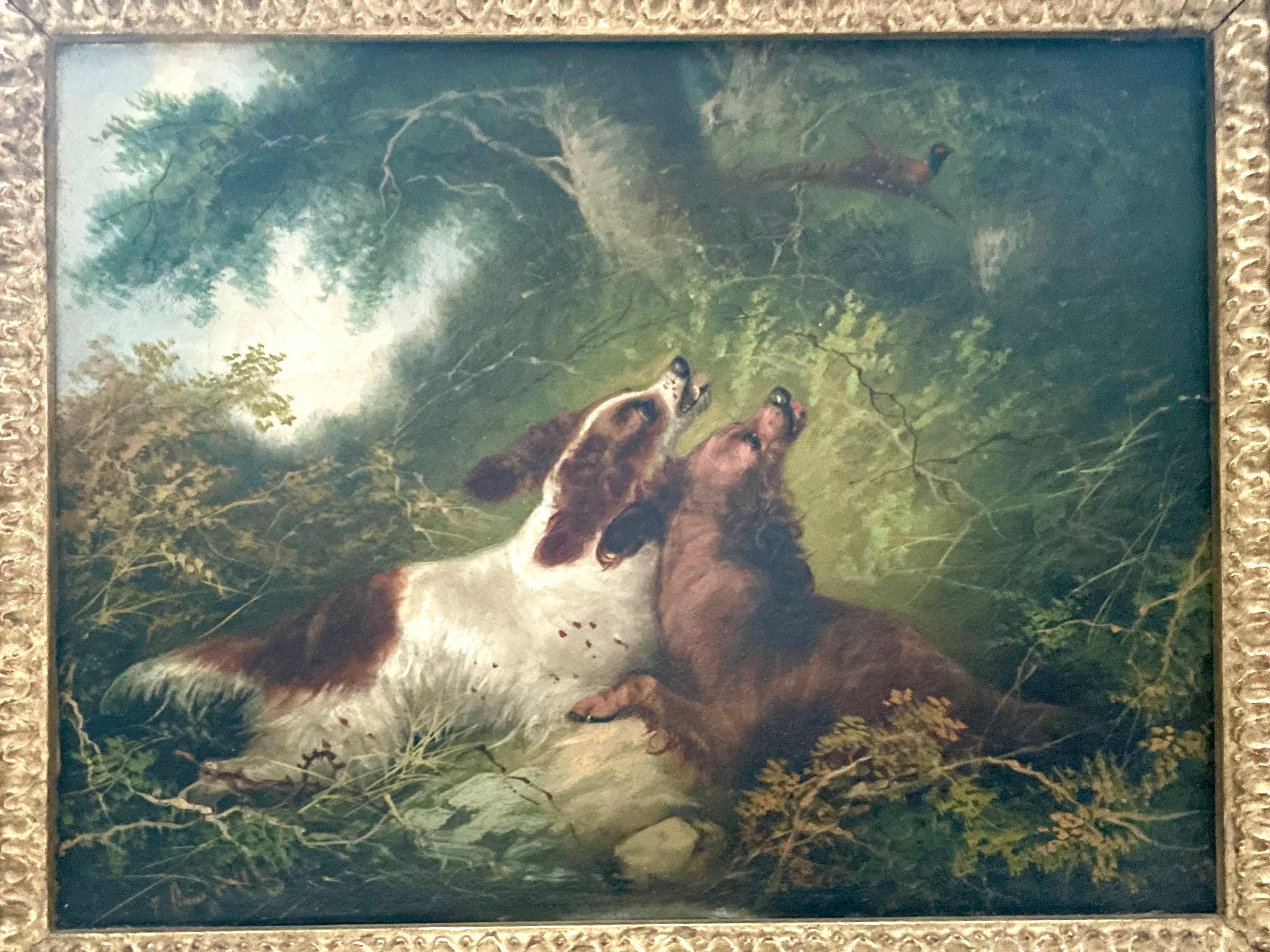George Armfield Animal Painting - Spaniels Chasing Pheasant