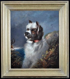 Terrier in a Landscape - Fine 19th Century Oil on Canvas Antique Dog Painting