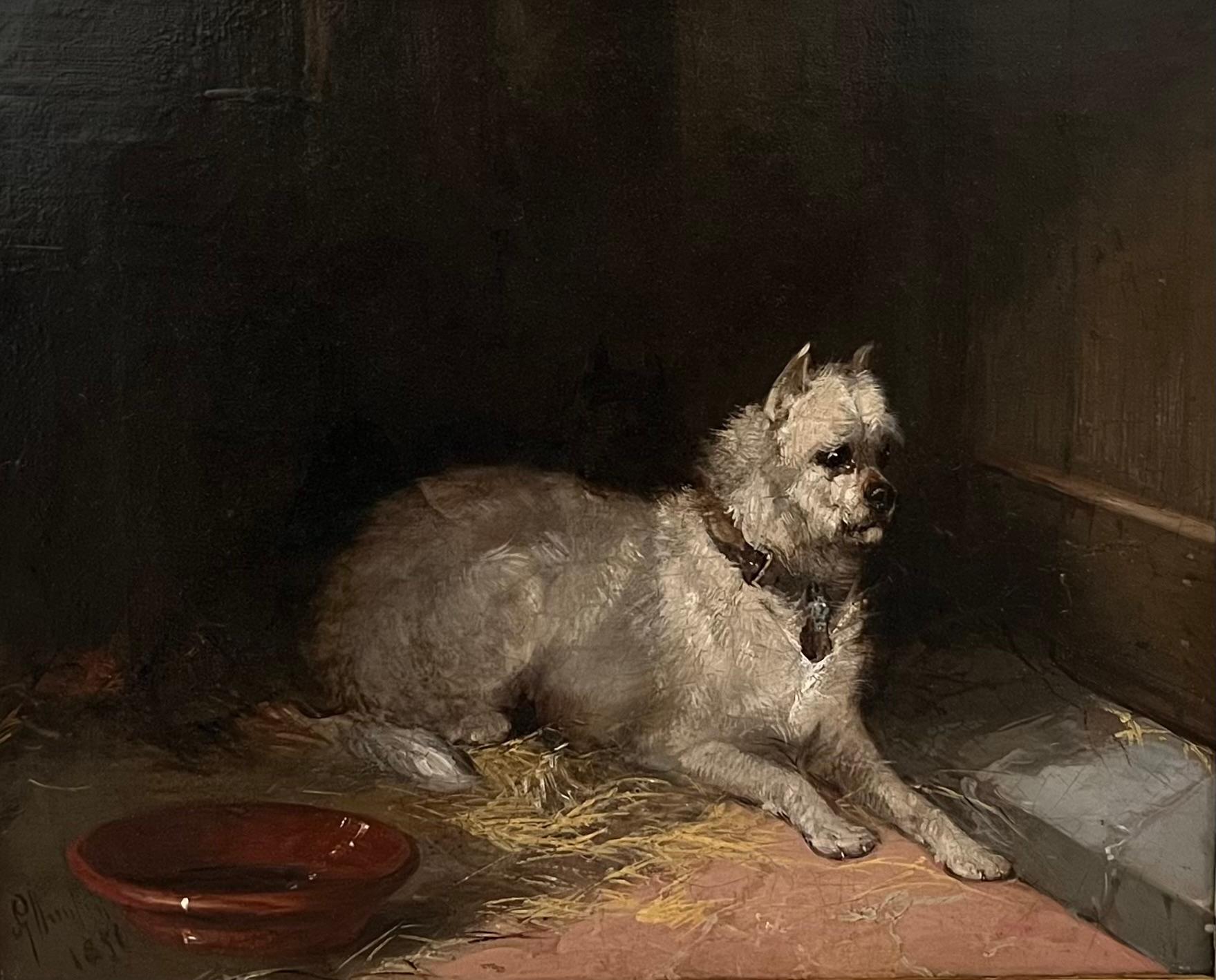 Peinture à l'huile du 19e siècle, George Armfield avec un bol, cadre original en feuilles d'or