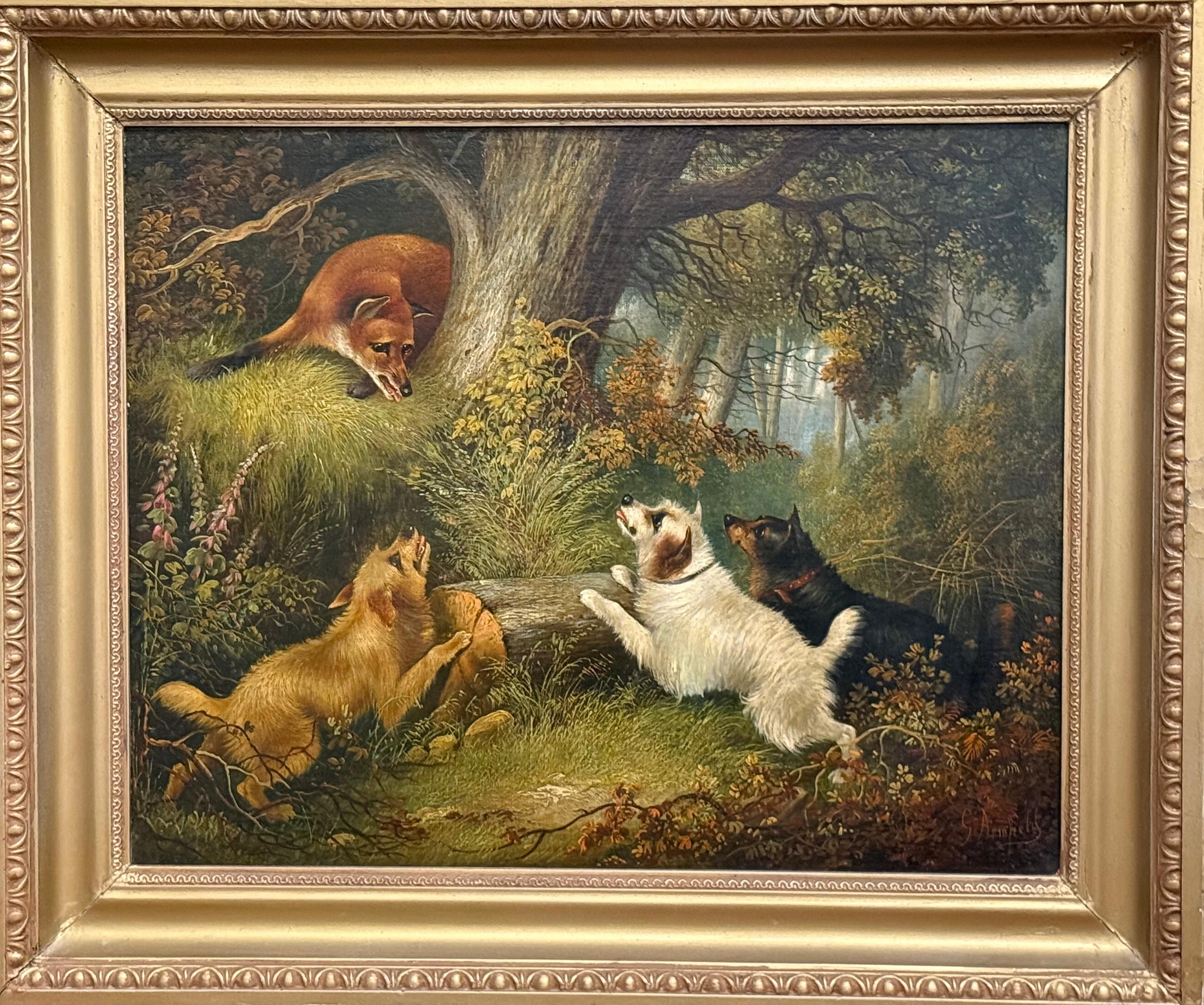 Terriers and Fox in Woodland 19th century – Painting von George Armfield