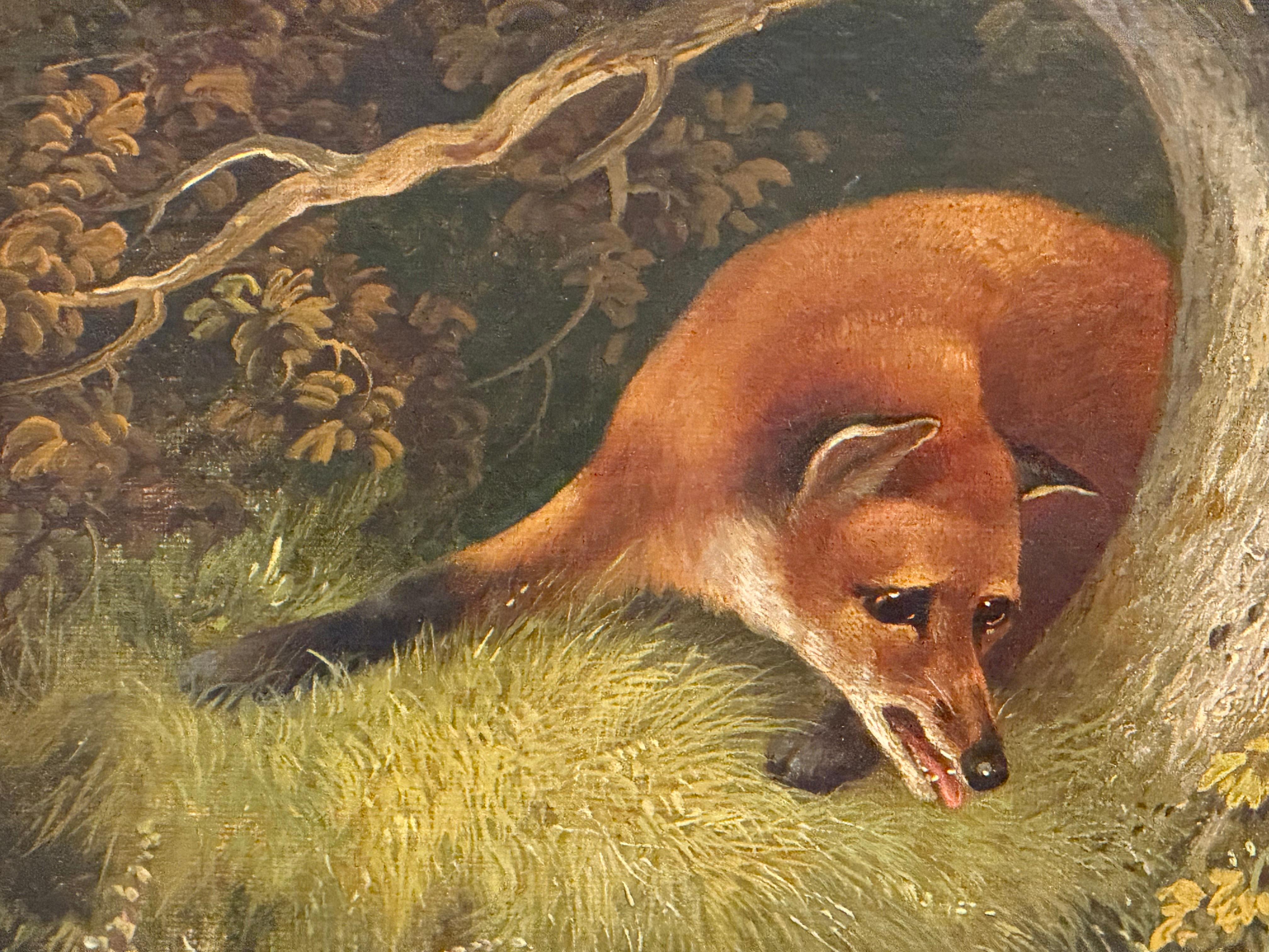 Terriers and Fox in Woodland 19th century (Romantik), Painting, von George Armfield