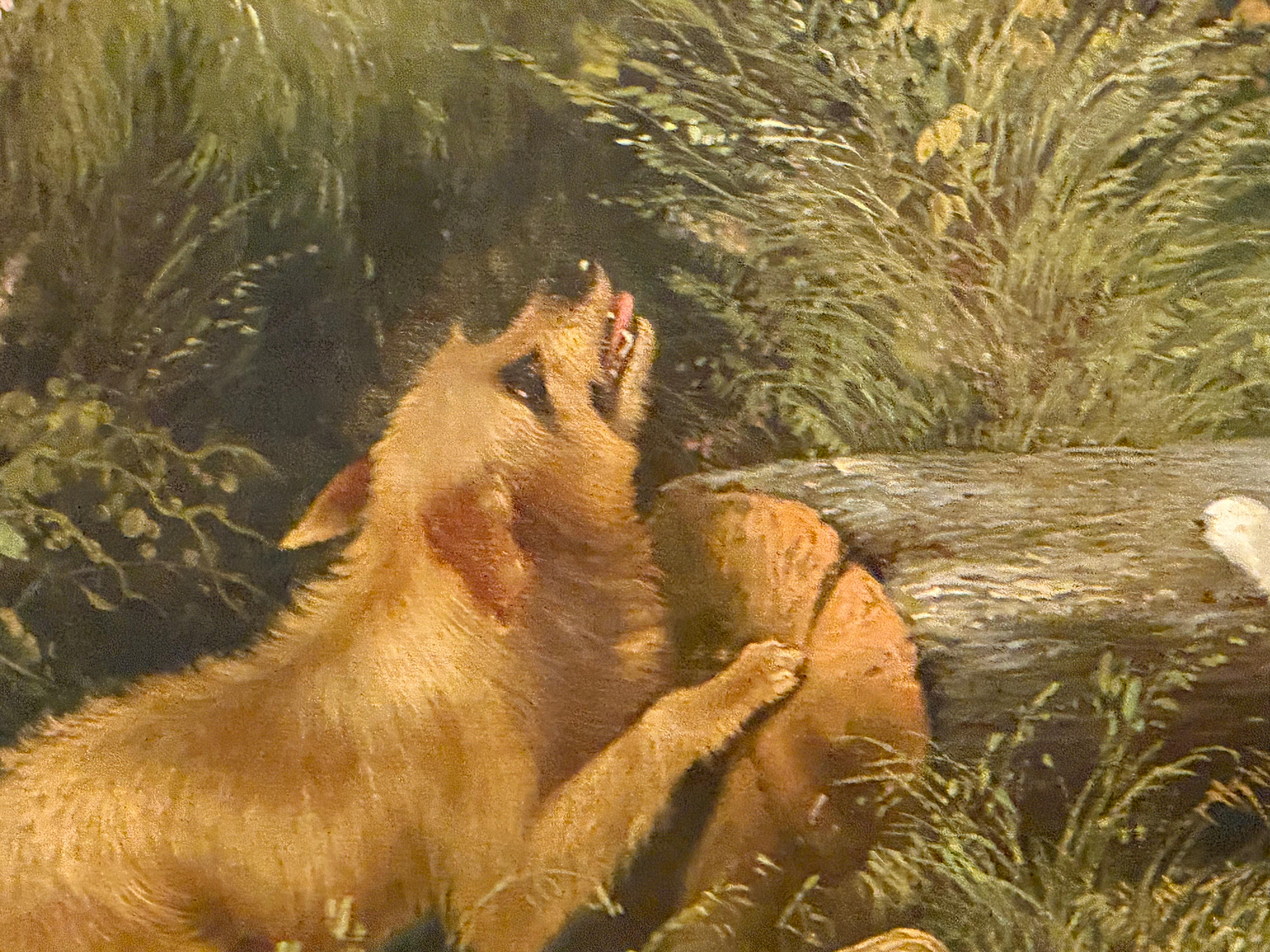 Terriers and Fox in Woodland 19th century (Braun), Landscape Painting, von George Armfield