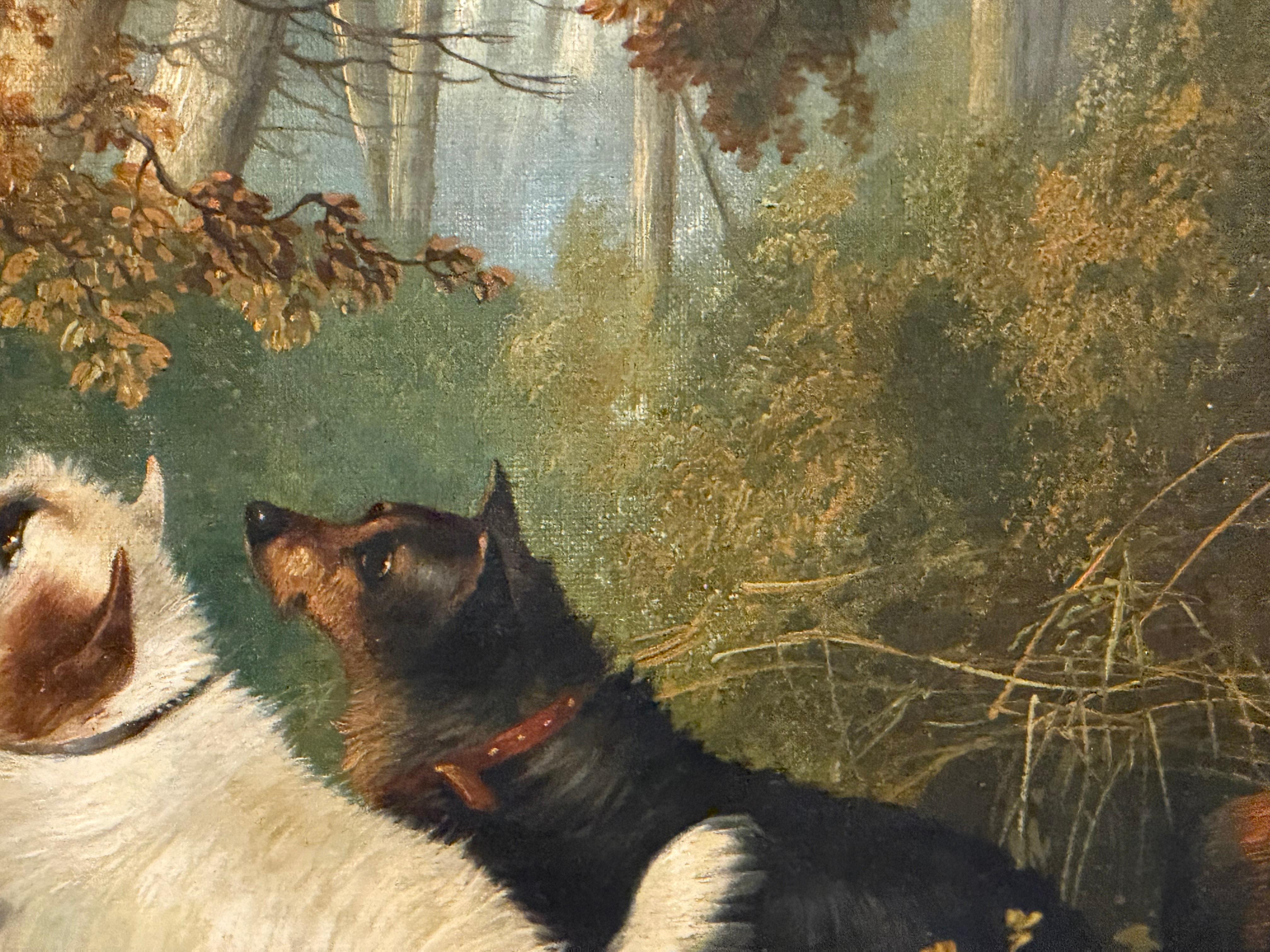 Terriers and Fox in Woodland 19th century im Angebot 1