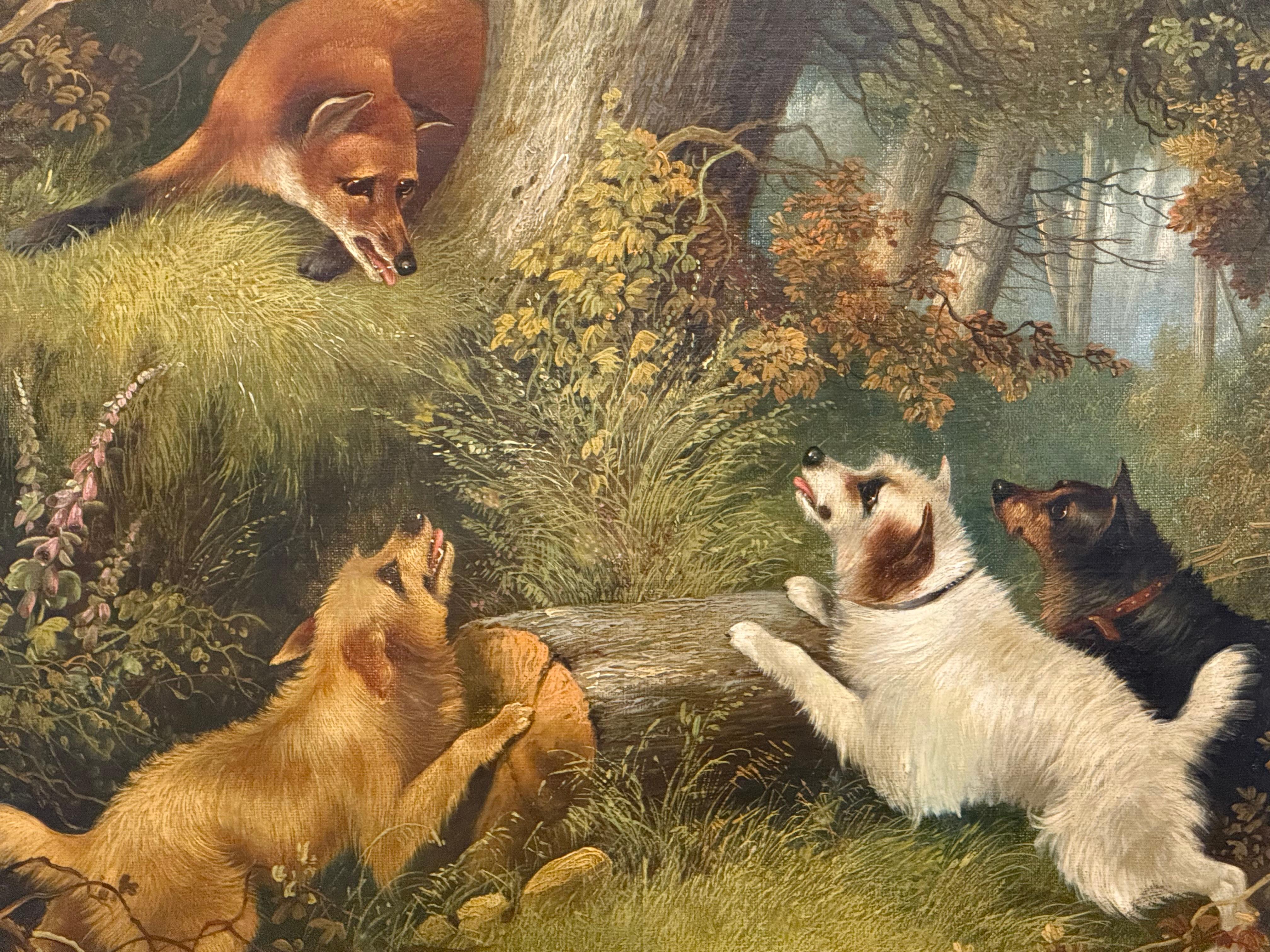 Terriers and Fox in Woodland 19th century im Angebot 4