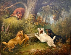 Terriers and Fox in Woodland 19th century
