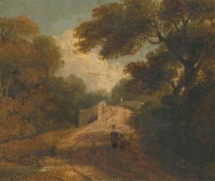 George Arnald ARA (1763-1841) - Early 19th Century Oil, Meeting at the Bridge