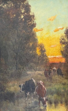 “Cows at a Stream Sunset”