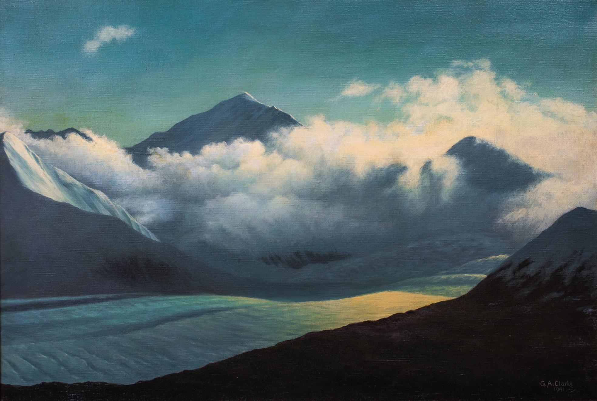 George Aubourne Clarke  Landscape Painting - CLOUDS BENEATH THE MOUNTAIN OAK, dated 1941