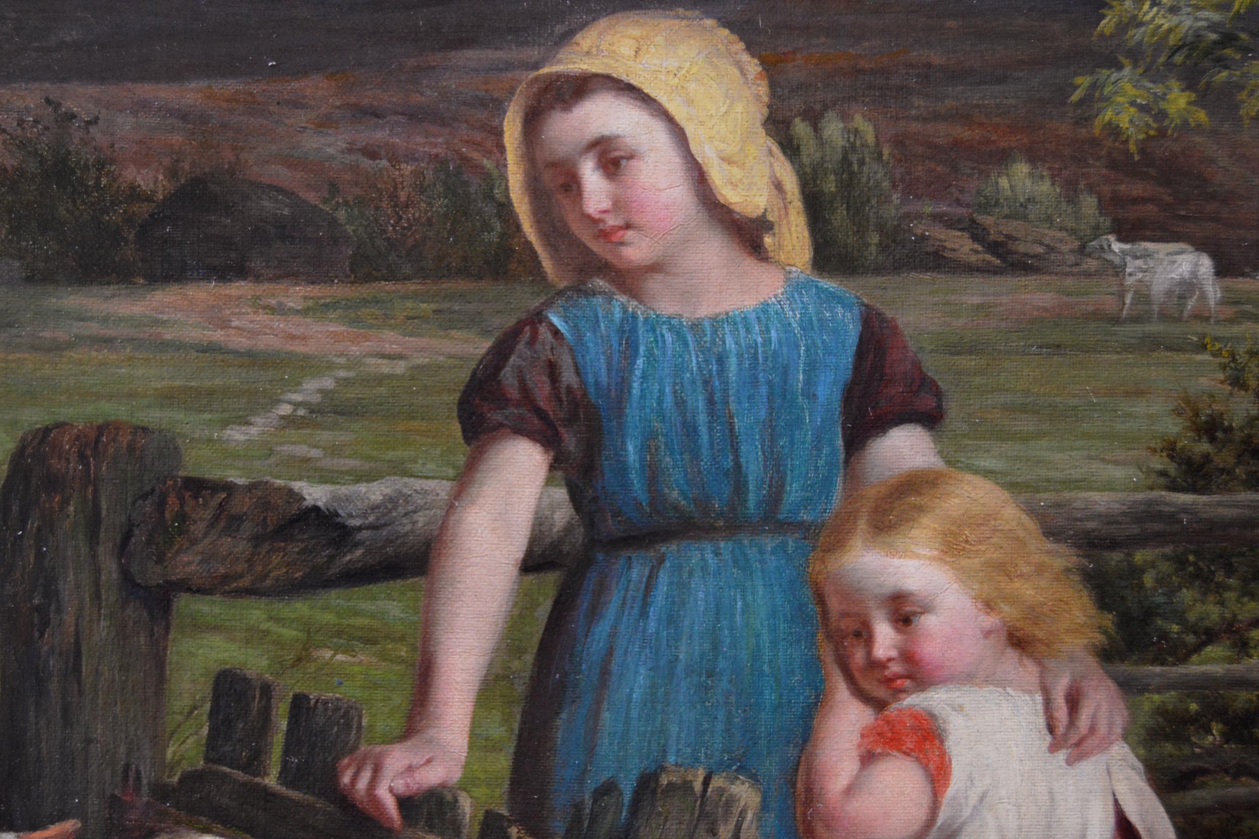 Genre-Ölgemälde von Mädchen mit Gänseblümchen aus dem 19. Jahrhundert  (Braun), Figurative Painting, von George Augustus Holmes