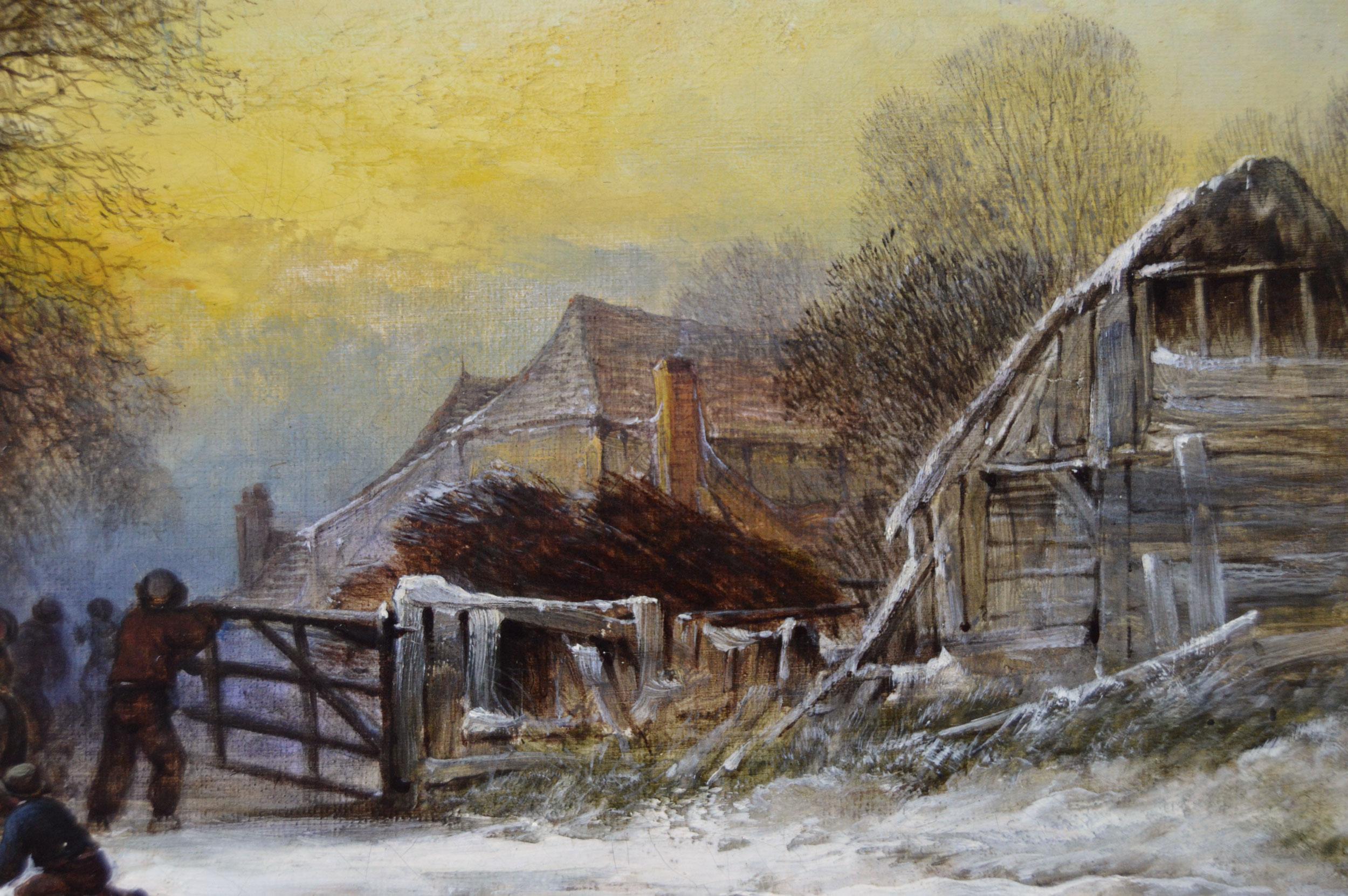 19th Century pair of winter landscape oil paintings  For Sale 2