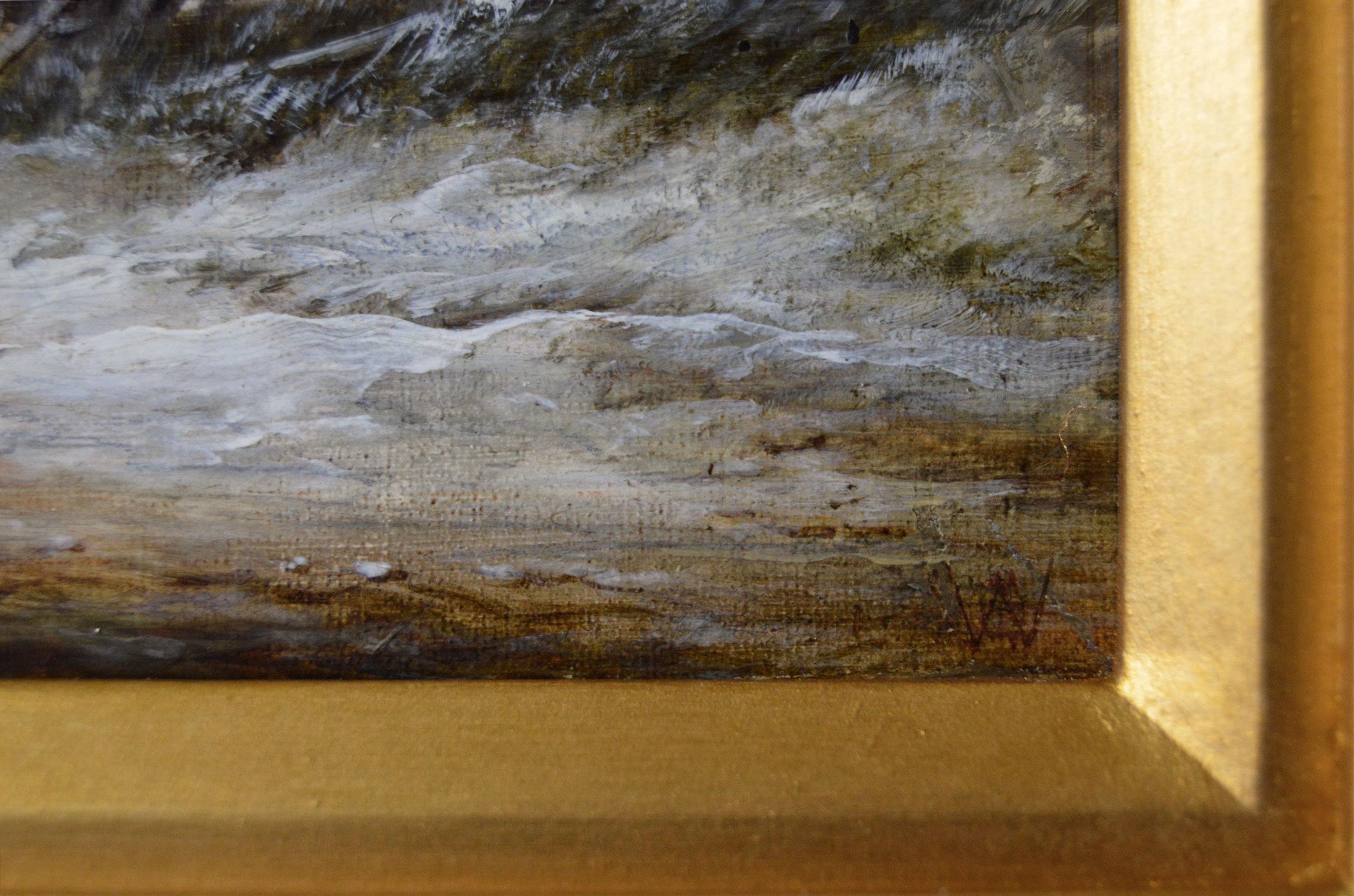 19th Century pair of winter landscape oil paintings  For Sale 3