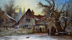19th Century pair of winter landscape oil paintings