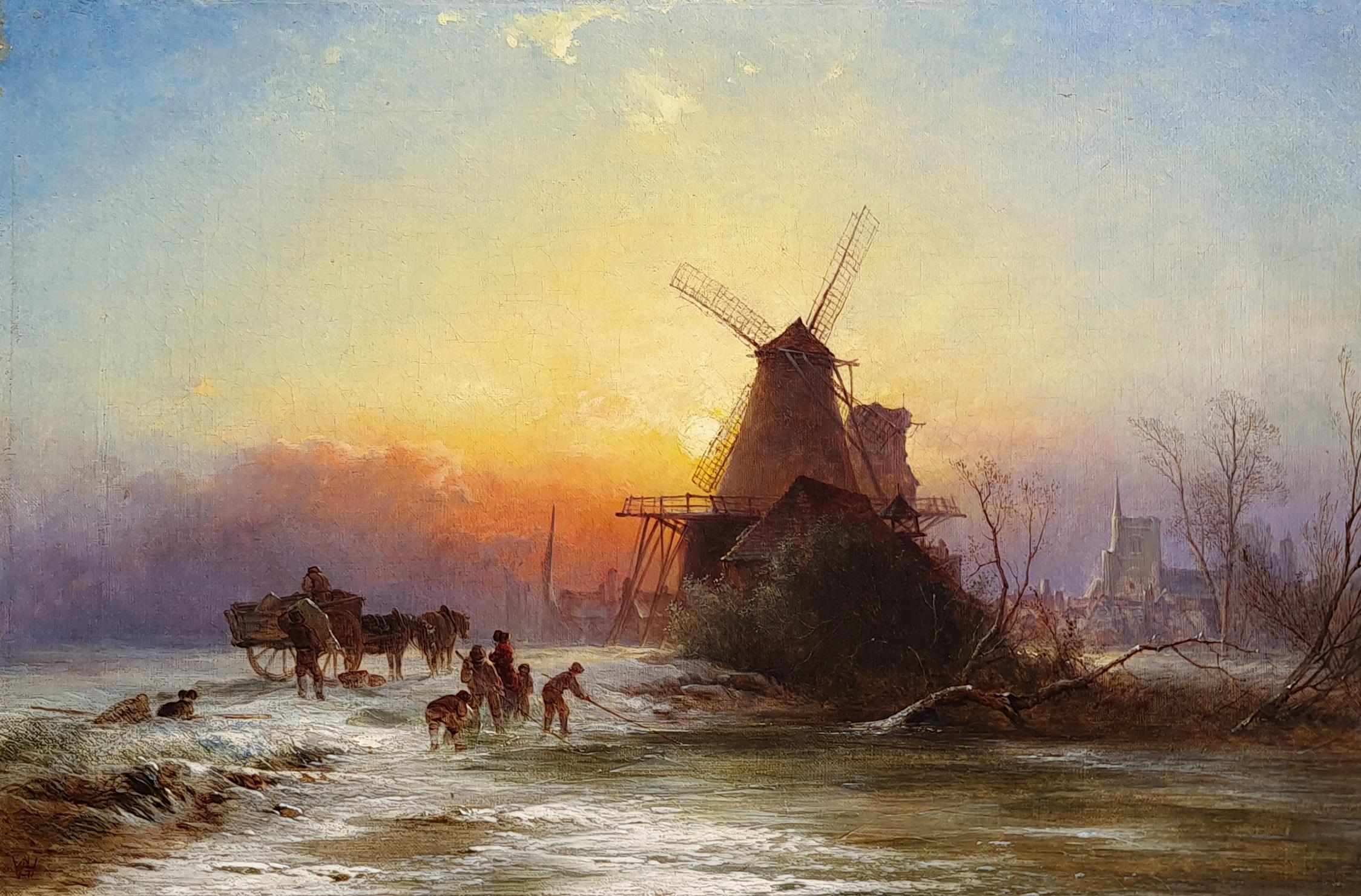 Sunset Over a Frozen Landscape - Painting by George Augustus Williams