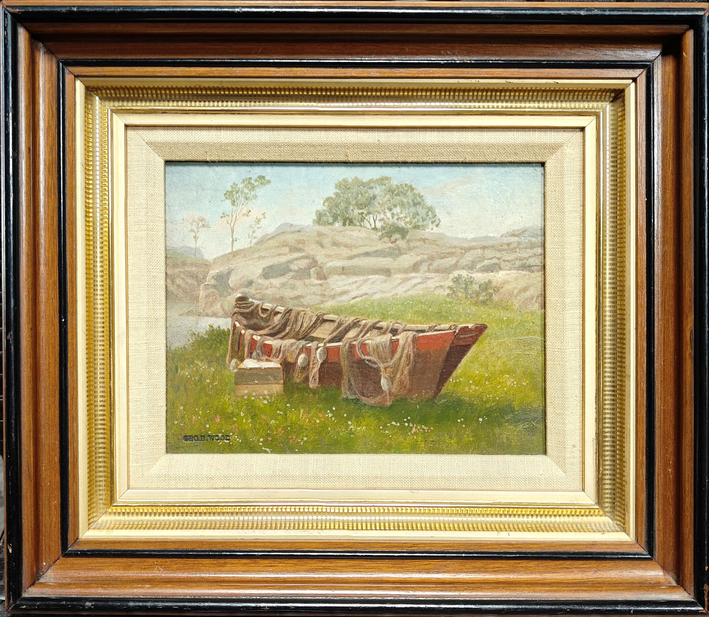 „Schaukelboot in einer Sommerlandschaft“ George Bacon Holz, Pleinair-Landschaft – Painting von George Bacon Wood