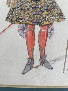 George Barbier Ink and Watercolor, "Louis XIV" 1929 Royal Baroque Costume