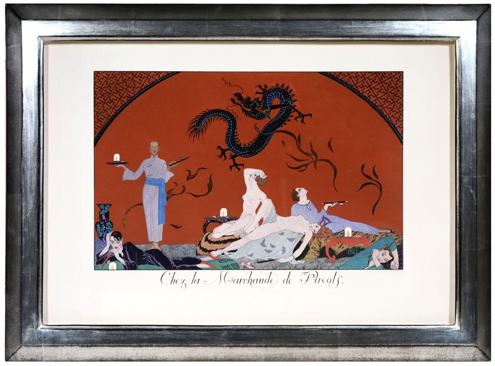 Gruppe von sechs Art-Déco-Lithografien von Le Bonheur du Jour.  – Print von George Barbier