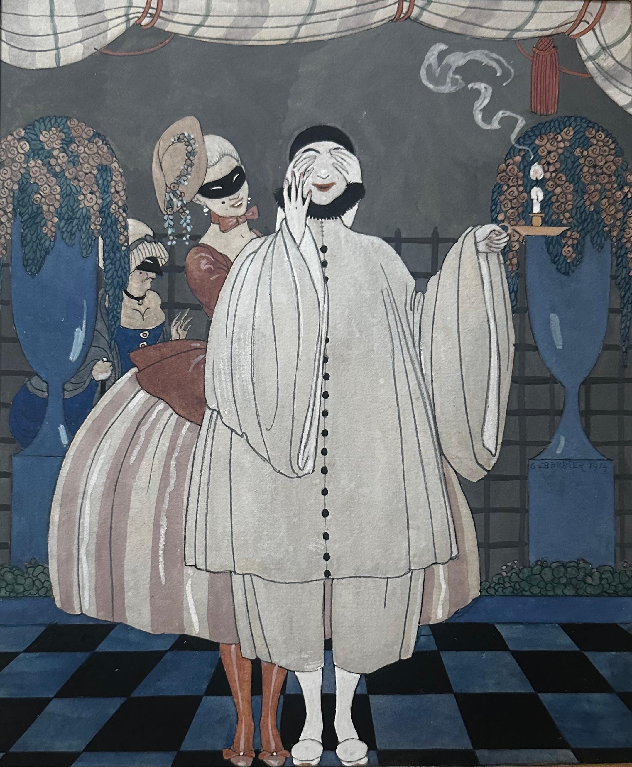 Figurative Painting di George Barbier - Pierrot e Colombine